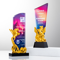 Trophée en cristal personnalisé avec impression couleur et cheval doré – Récompense créative pour événements de compétition, réunions annuelles, souvenirs
