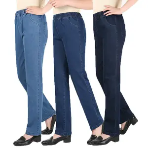 Jeans donna primavera 2023 nuove signore larghi Plus Size Jeans elastici di mezza età piedi pantaloni pantaloni a vita alta Streetwear ammorbidente