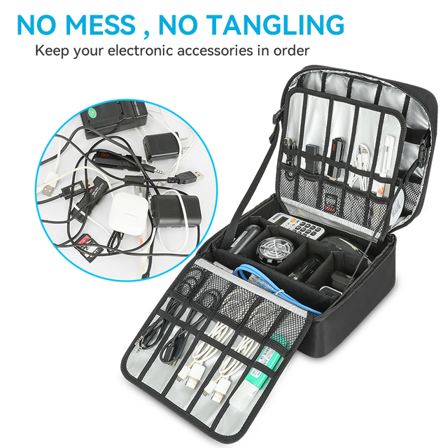 Data Cable Organizer Case Portable Digital Electronics Accessories Storage Bag Double Layers Travel Cable Organizer
