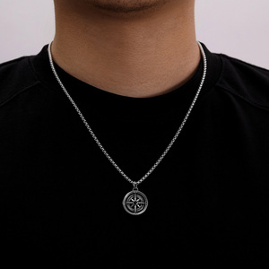 Personality Hip Hop Style Men Women Waterproof Lucky Compass 18K Gold Plated Stainless Steel <strong>Coin</strong> Pendant <strong>Necklace</strong> Fashion Gift - Product Image 3