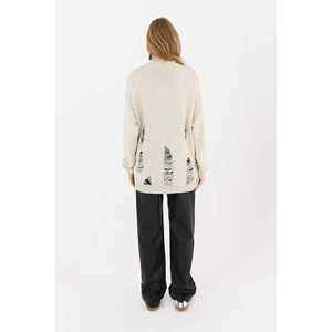 เสื้อคลุมไหมพรมขาดๆ สำหรับผู้หญิง ทรงโอเวอร์ไซส์ แขนยาว ตัดเย็บแบบหลวมๆ ผ้าคอตตอนผสม - Product Image 4