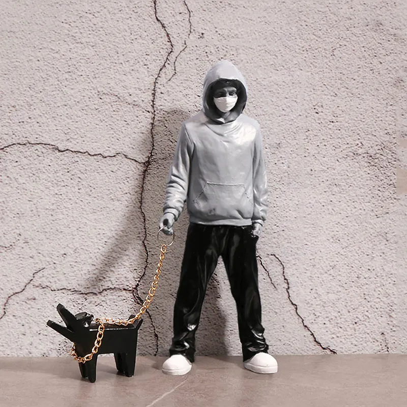 Nordic Home Decor Banksy Dog Walker Sculptures Figurines
