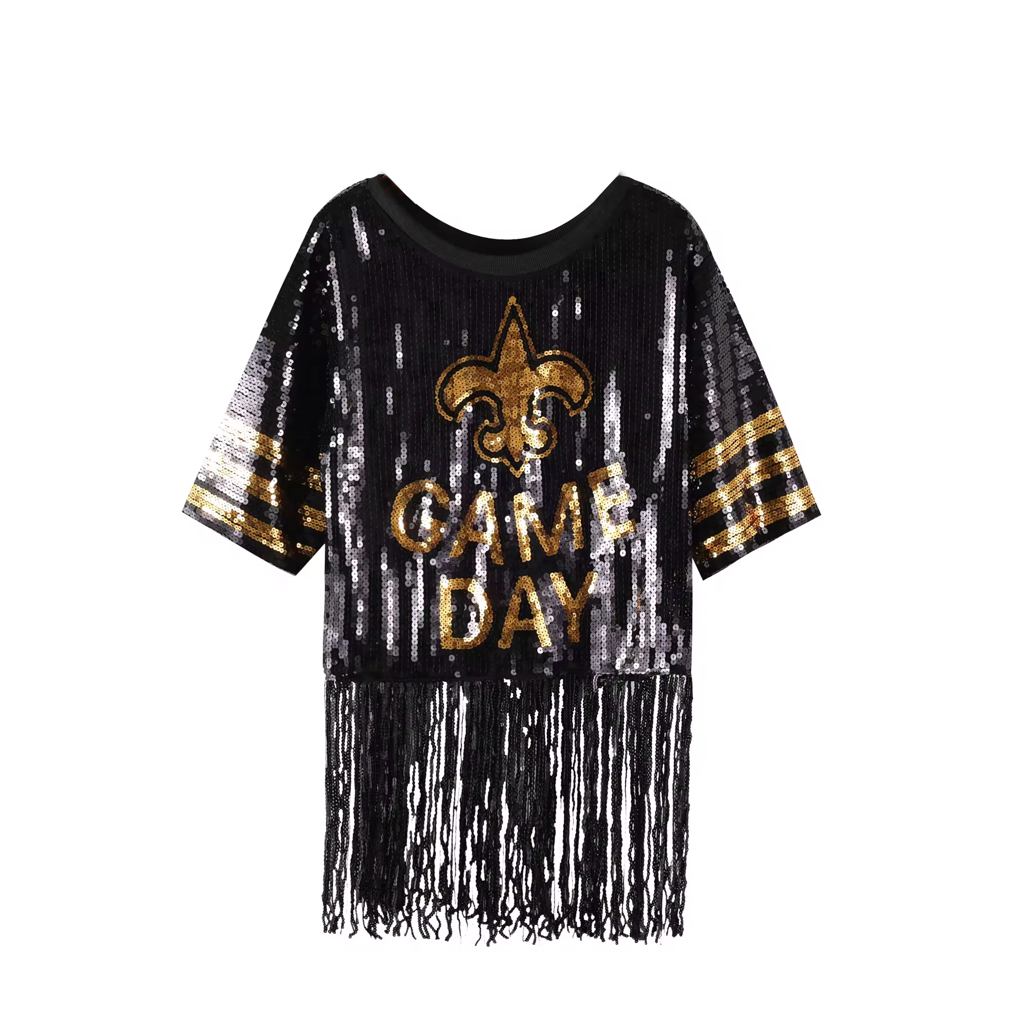 Wholesale Game Day Sequin Dress - Black Red White Top