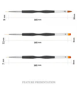 Lot de 3 pinceaux double embout pour nail art, pinceaux plats et liner, poils en nylon pour nail art professionnel - Product Image 6