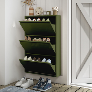 BIZOE Venda Quente Moderno Sapateira Estreita de Aço com 3 Gavetas Basculantes, Armário Extensível de Montagem em Parede para Sala de Estar, Mobiliário para 20-23 Pares - Product Image 3