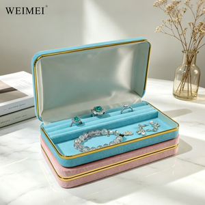 WEIMEI Custom Logo Luxury Velvet Portable Travel <b>Ring</b> Earring Bracelet Necklace <b>Storage</b> Organizer Gold Metal Trim Jewelry Box - Product Image 1