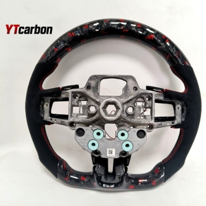 Volant de course sport personnalisé en fibre de carbone véritable forgée avec flocons rouges brodés YTcarbon pour <span class=keywords><strong>Mustang</strong></span> S550 <span class=keywords><strong>GT</strong></span> Shelby - Product Image 4