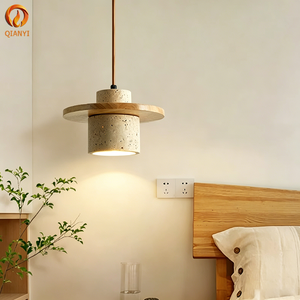 Lampada a Sospensione in Travertino Giallo Stile Giapponese Chic, Piccola, Intelligente, Dimmerabile, in Legno Antico di Alta Qualità per Sala da Pranzo, Naturale - Product Image 3