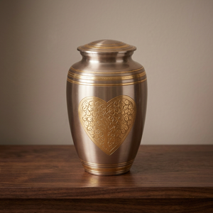 Gold Metal Cremation Urn Keepsake <b>Casket</b> Heart Pattern Memorial <b>Ash</b> Container Tabletop Remembrance Urn - Indian Home Crafts - Product Image 1