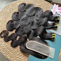 Paquete de Cabello Humano con Cierre 2x6 al por Mayor, Cabello 100% Virgen con Cutícula Alineada, Paquetes de Cabello Ondulado Suelto con Cierre HD