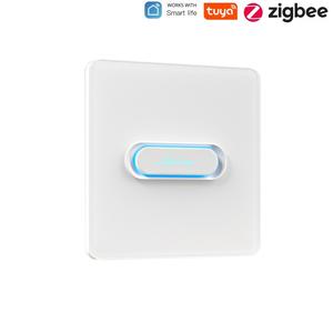 Interrupteur tactile Tuya Zigbee 1 bouton, panneau en verre blanc/gris, norme britannique, pour maison intelligente - Product Image 2