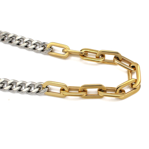 Clásico 18K <span class=keywords><strong>oro</strong></span> Acero inoxidable Simple minimalista dos tonos cadena Paperclip enlace papel Clip collar cadena para Mujeres Hombres - Product Image 3
