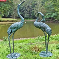 YOUFINE Ensemble de 2 statues de grues en bronze patiné, sculptures de cigognes pour la décoration extérieure du jardin