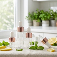 Flacons compte-gouttes miniatures en verre transparent de 1 ml, 2 ml, 3 ml, 5 ml avec bouchon brun et impression sérigraphiée, vides, pour échantillons d'huiles essentielles et sérums cosmétiques