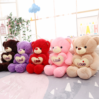 Ours en peluche personnalisé tenant un cœur, directement de l'usine, entièrement rembourré ou en peau de peluche non rembourrée, pour la vente en gros, faible MOQ, fourniture OEM ODM