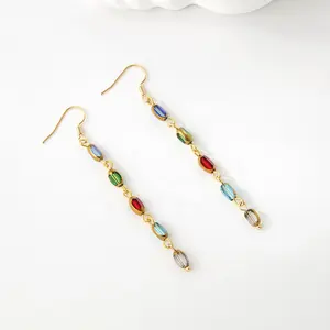 Luxury 18K Gold-plated Multi-layer Glass Crystal Dangling Earrings Colorful Crystal Drop Earrings For Women