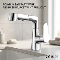 Robinet de lavabo contemporain en plastique ABS avec douchette extractible, finition chromée, montage sur comptoir, eau chaude/froide pour salle de bain