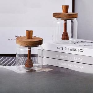 Bouteille en verre ronde transparente de 400 ml (90*100 mm) et 500 ml (90*120 mm) avec bâtonnet applicateur en bois, vide, pour le stockage de confiture et l'emballage en cuisine - Product Image 2