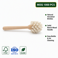 Brosse de nettoyage de cuisine en crin de cheval naturel, manche en bois de hêtre, brosse à poils ronds pour bouteilles, vases, tasses