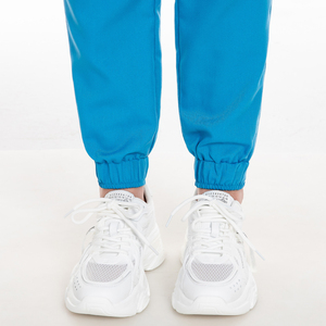 เซ็ตกางเกงสำหรับผู้หญิงชุดบอดี้สูทสีสครับสีฟ้าเข้มแขนสั้น OEM สไตล์ใหม่ - Product Image 6