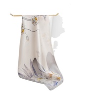 Syal Sutra Persegi 70cm Motif Bunga Cetak Transfer Termal untuk Gaya Elegan Wanita