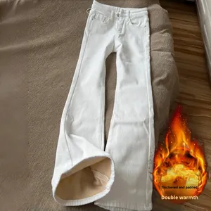 Jeans évasés blancs pour femmes, automne et hiver, nouvelle <span class=keywords><strong>doublure</strong></span> en laine, taille haute, coupe slim, jambe large, respirant - Product Image 6