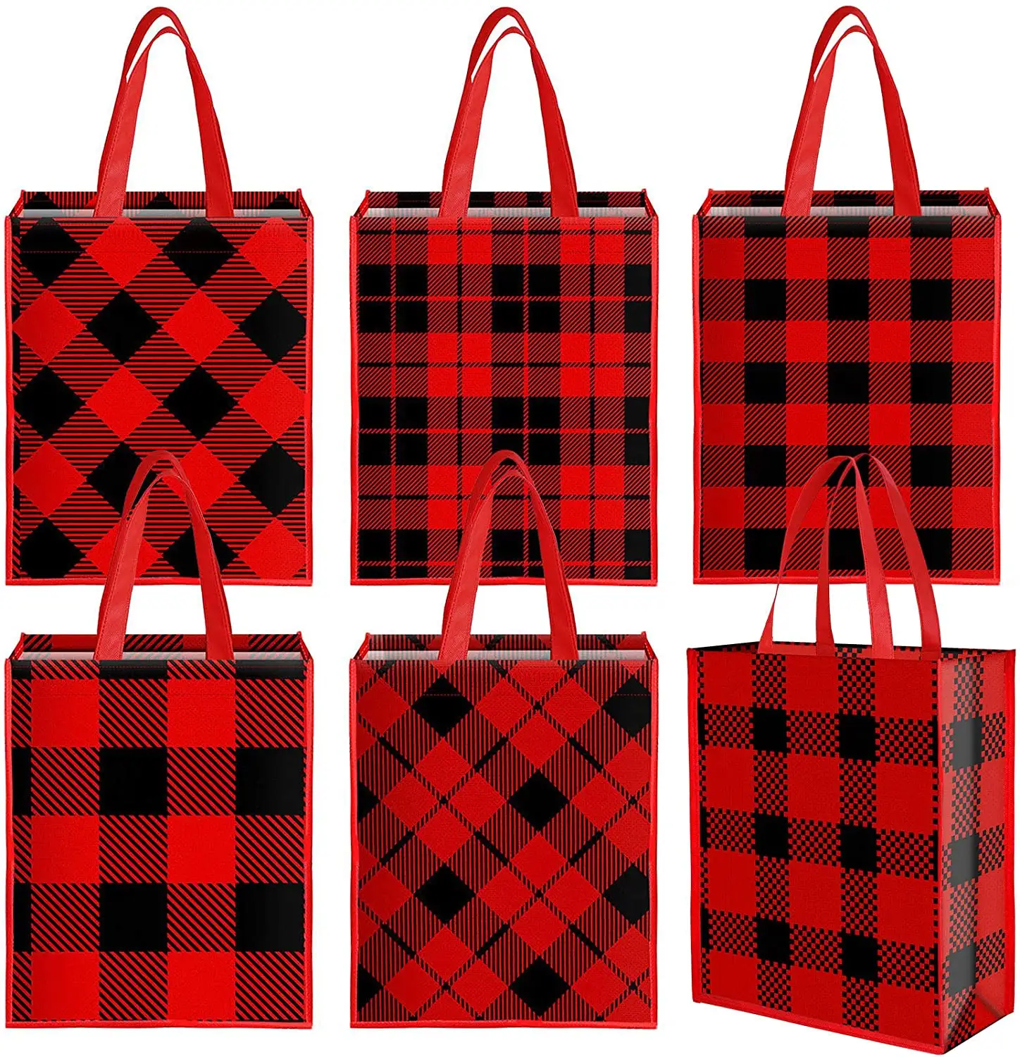 Ruthbag Red and Black Plaid Bags Easter Non-Woven Treat Bags Valentine's Day Candy Gift Tote Bags for Christmas Party Supplies