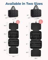 Organisateur de maquillage de voyage pliable et suspendu, noir matelassé, résistant à l'eau, géométrique, écologique et personnalisé