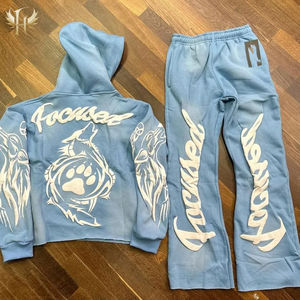 Hoodie Pria Model Streetwear, Cetak 3D, Tanpa Kantong, Tanpa Tali Serut, Potongan Longgar, Model Kotak, Efek Acid Wash - Product Image 6