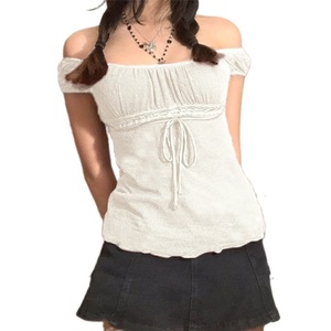 Y2K Retro patrón estético Crop Top 90s verano camiseta con mangas cortas Slim Fit Logo decorado estilo Casual algodón poliéster - Product Image 6