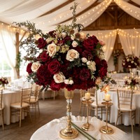 K87 Burgunderrot Rosa Künstliche Rosenblumen-Kugel Dahlie Rosen-Tischdekoration Eukalyptus Hochzeitstisch Seidenblumen-Arrangement Deko