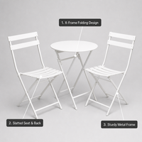 Ensemble table et chaises pliantes trois pièces en fer forgé, style américain moderne et minimaliste, pour l'extérieur et les cafés