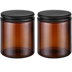 Frasco Redondo de Vidrio Ámbar de 8oz con Lados Rectos y Tapa Negra de Hojalata 70-400, Logotipo Personalizado Serigrafiado para Velas - Product Image 1