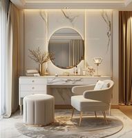 Table de maquillage élégante et moderne de style européen contemporain, de haute qualité, en bois massif, avec miroir éclairé, rangement pour la chambre à coucher