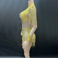 Novance Y4901-B Gaun Wanita Pakaian Seksi untuk Pertunjukan Tari Kostum Kristal Klub Malam Bodysuit Wanita Streetwear