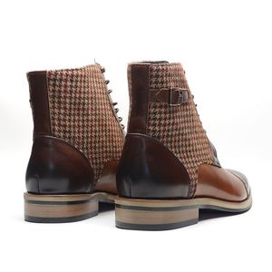 Bottes en cuir à lacets pour homme, en cuir de vachette pleine fleur, faites à la main, à bout pointu, pour l'automne et l'hiver, style décontracté - Product Image 2