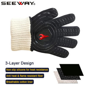 시웨이 XL 아라미드 코튼 실리콘 BBQ 그릴 장갑 열 저항 오븐 요리 주방 베이킹 흡연 안전 보호 EN388 - Product Image 5