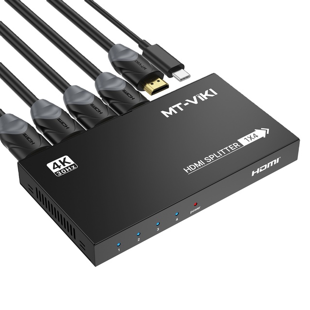 Slim 4K 30Hz for Splitter 1 in 4 Out W/ USB C Power Cable MT-VIKI Guangdong Made Private Mold for 1x2 1x4 1x8 1x16