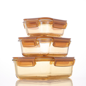 Bol rond en verre écologique au design moderne avec couvercle Boîte à lunch en ambre naturel Récipient alimentaire résistant à la chaleur pour les voyages - Product Image 1