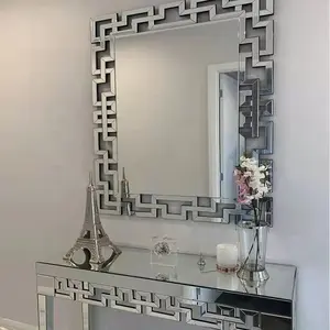 Modern Luxury Silver Diamond Mirrored Console Table New Design Hotel Furniture for Kitchen and Living Room