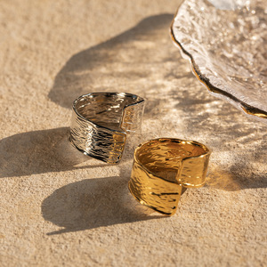 Fashion Stainless Steel Jewelry Waterproof 18K Gold Plated Chunky <b>Adjustable</b> <b>Rings</b> for Women - Product Image 6