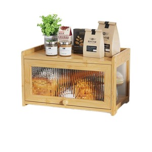 Bamboo Bread Box Rectangle Multifunctional Storage With Glass Door <b>Kitchen</b> Use - Product Image 5
