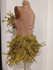 Ensemble de <span class=keywords><strong>tenue</strong></span> de scène de luxe doré métallisé pour salle de bal, avec broderie structurée 3D, vente en gros d'usine, pour chanteurs et danseurs - Product Image 3