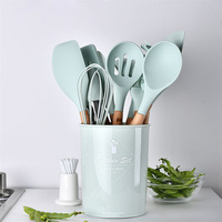 Vente en gros de 12 pièces d'accessoires de cuisine outils de cuisine ustensiles de cuisine Cocina ustensiles en silicone poignées en bois aliments état neuf