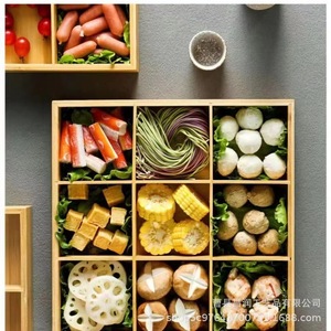 ถาดไม้ไผ่เก้าช่องแบบสร้างสรรค์สำหรับร้านบาร์บีคิวและร้านหม้อไฟ พร้อมชามและอุปกรณ์บนโต๊ะอาหารเพิ่มเติม - Product Image 2