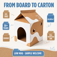 Maison pour chat en carton en forme de boîte de lait avec griffoir, cachette pour chaton, imprimé mignon pour chats d'intérieur, vente en gros, écologique