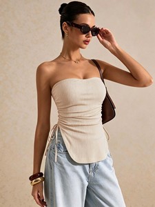 2026 women's new strapless <b>vest</b>, irregular <b>vest</b> with drawstring at the side for <b>slimming</b> and <b>slimming</b> - Product Image 2