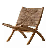 Fauteuil inclinable vintage en bois massif, pliable, style rétro, pour la maison, balcon, en osier, style Wabi-Sabi