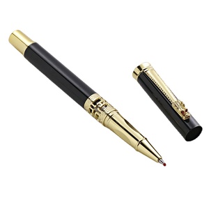 Stylo à bille à roulettes noir avec garniture dorée, clip en forme de <span class=keywords><strong>dragon</strong></span> creux, cadeaux lourds personnalisés avec logo gravé, promotionnel - Product Image 1