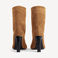 Bottines à bout rond sculpturales en cuir véritable à talon aiguille haut, style minimaliste, pour femmes, vente en gros OEM ODM